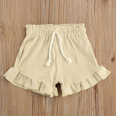 Girls' Ruffle Detail Solid Color Short-Sleeved Short Set