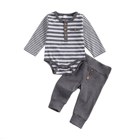 Boys' Striped Long-Sleeved Onesie & Sweatpant Set