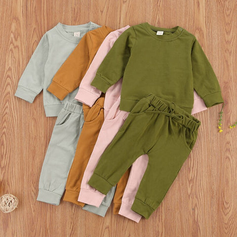 Kids' Solid Color Long-Sleeved Sweatshirt Pant Set