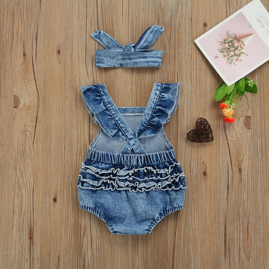 Girls' Rainbow Denim Romper