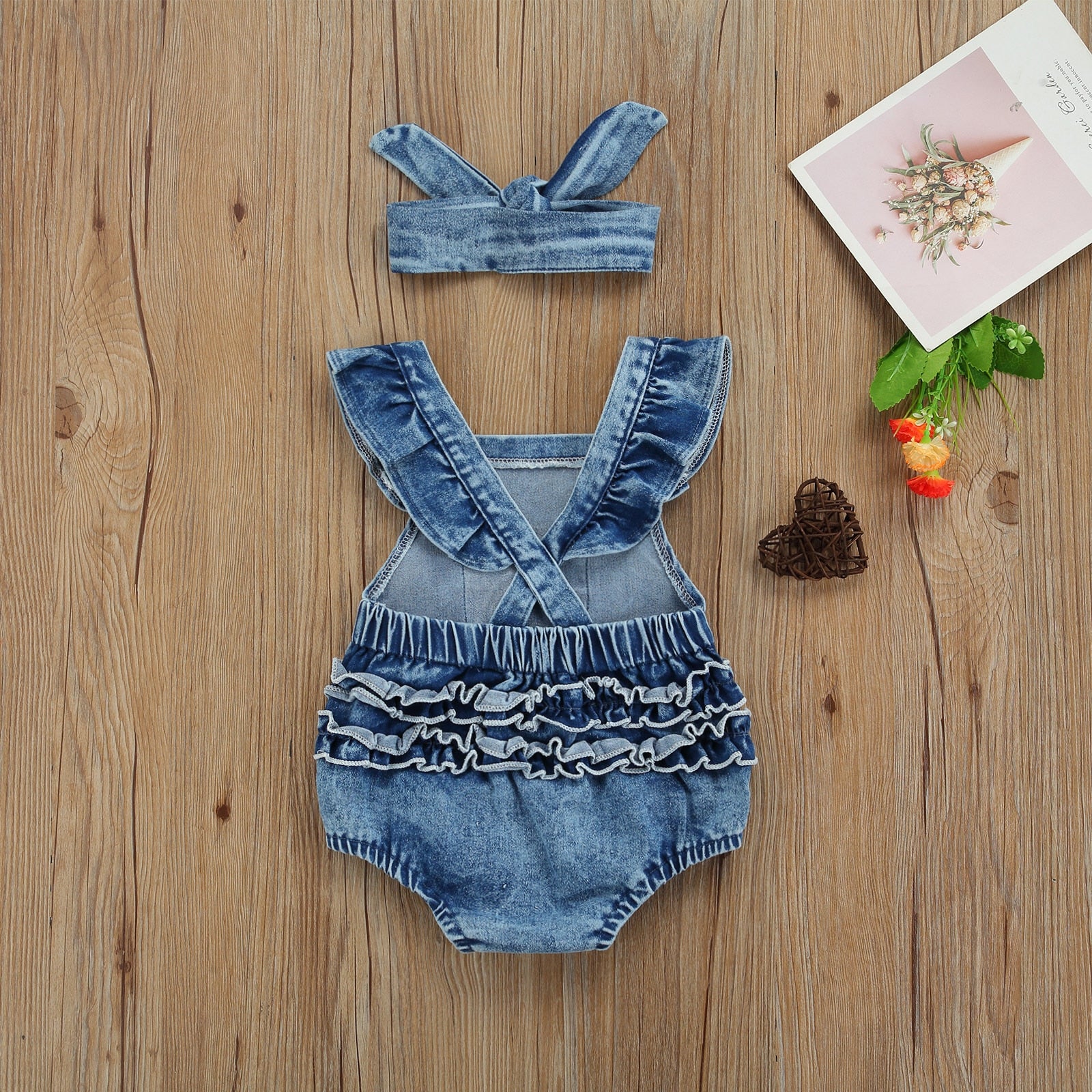 Girls' Rainbow Denim Romper