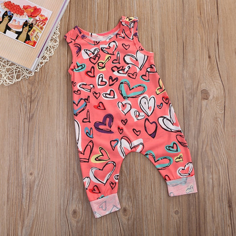 Girls' Sketched Colorful Hearts Romper