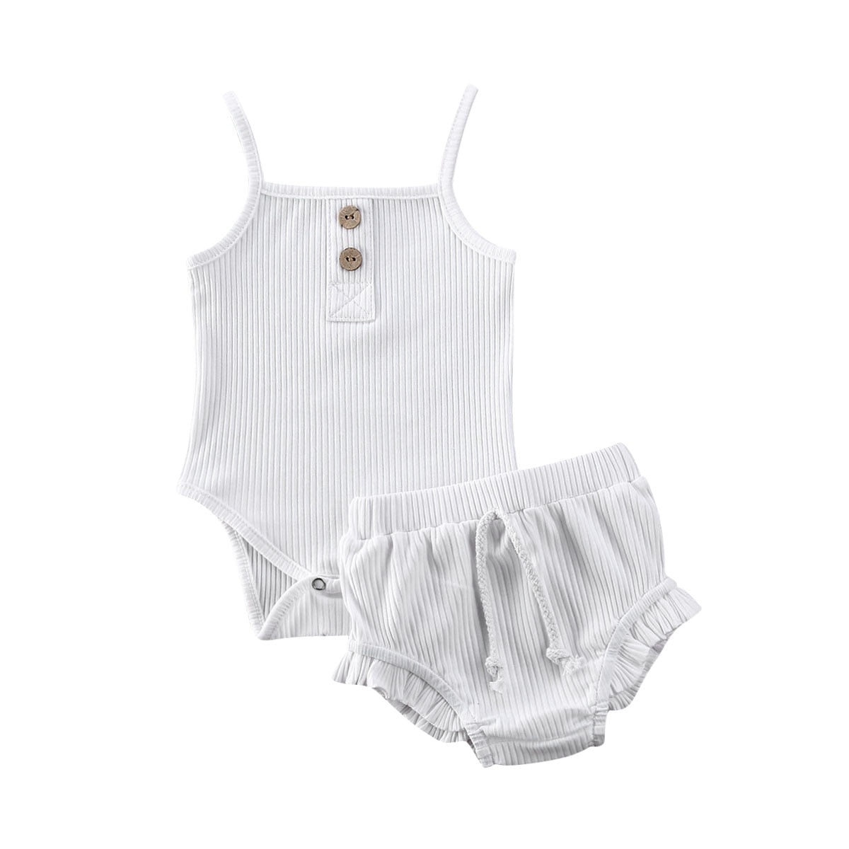 Girls' Sleeveless Solid Color Onesie & Short Set