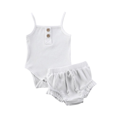 Girls' Sleeveless Solid Color Onesie & Short Set