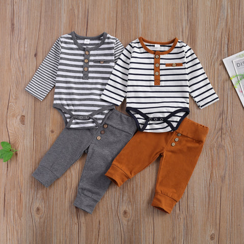 Boys' Striped Long-Sleeved Onesie & Sweatpant Set