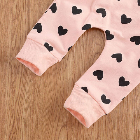 Girls' Heart Print Long-Sleeved Pant Set