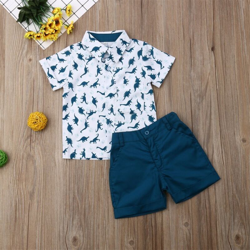 Boys' Blue Dino Short-Sleeved Short Set