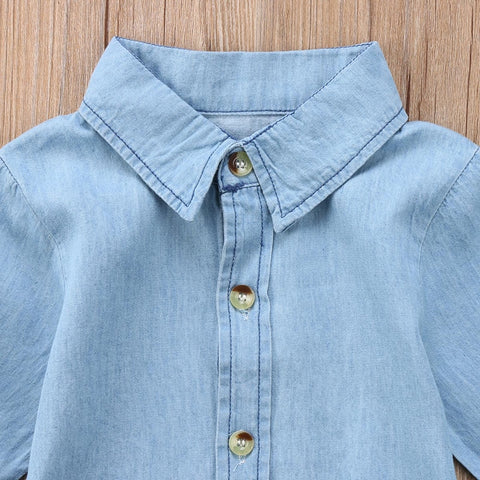 Girls' Long-Sleeved Light Wash Denim Dress