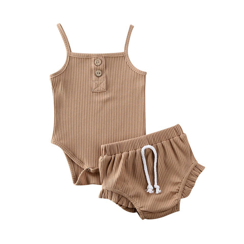 Girls' Sleeveless Solid Color Onesie & Short Set