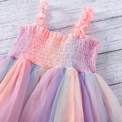 Girls' Pastel Rainbow Tulle Dress
