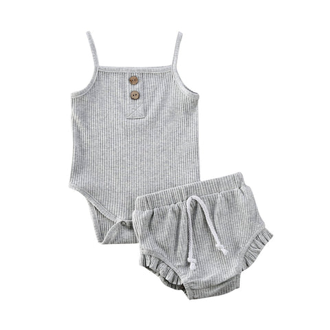 Girls' Sleeveless Solid Color Onesie & Short Set