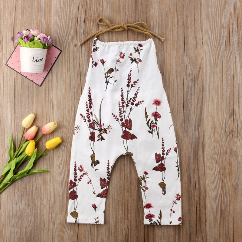 Girls' White Floral Halter Jumpsuit