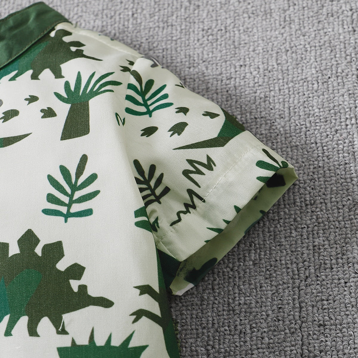 Boys' Green Dino Button Up Short Set