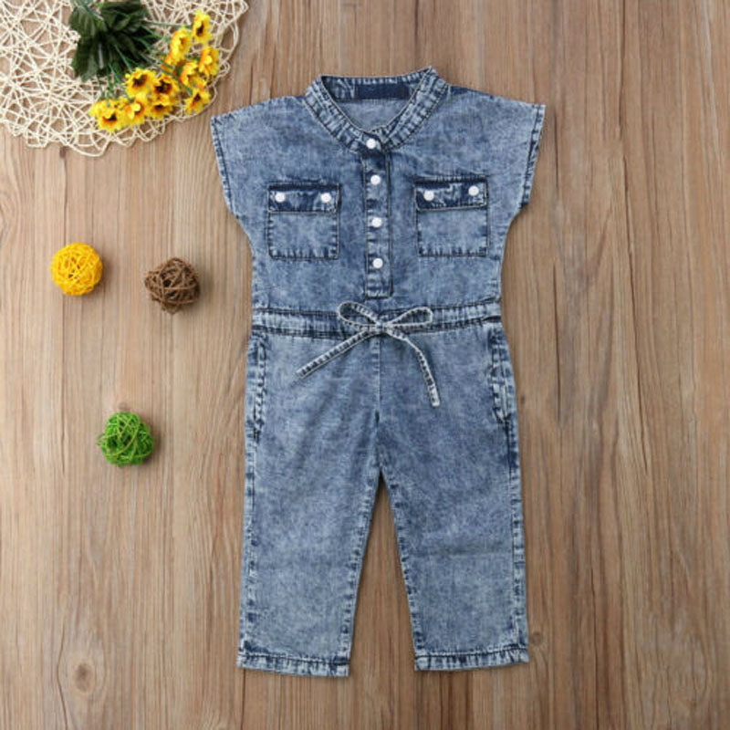 Girls' Sleeveless Denim Jumpsuit
