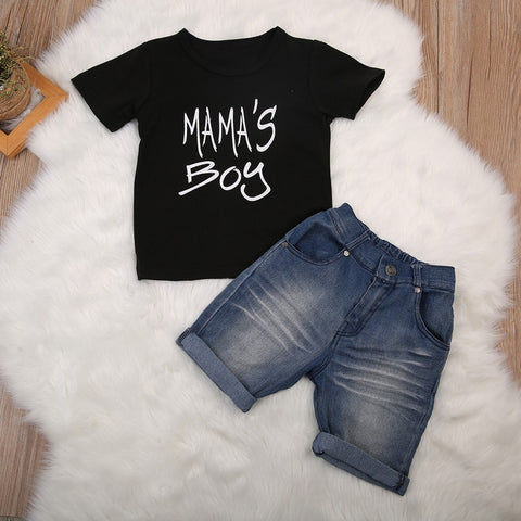 Boys' Mama's Boy T-Shirt & Denim Short Set