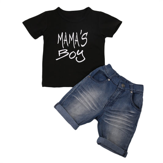 Boys' Mama's Boy T-Shirt & Denim Short Set