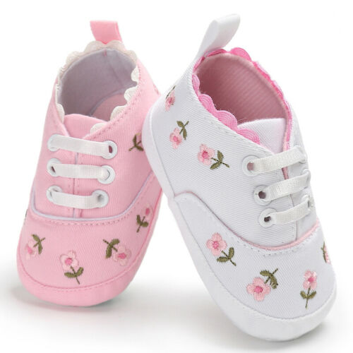 Girls' Pink Flower Soft Sole Sneaker Shoe