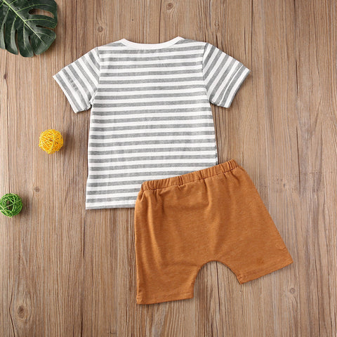 Boys' Striped Short-Sleeved T-Shirt Kangaroo Pocket Short Set