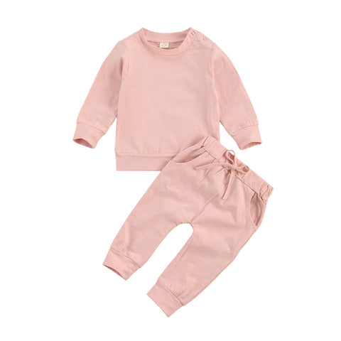Kids' Solid Color Long-Sleeved Sweatshirt Pant Set