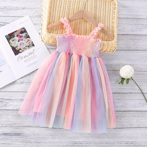 Girls' Pastel Rainbow Tulle Dress