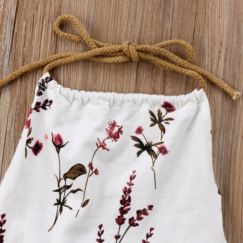 Girls' White Floral Halter Jumpsuit