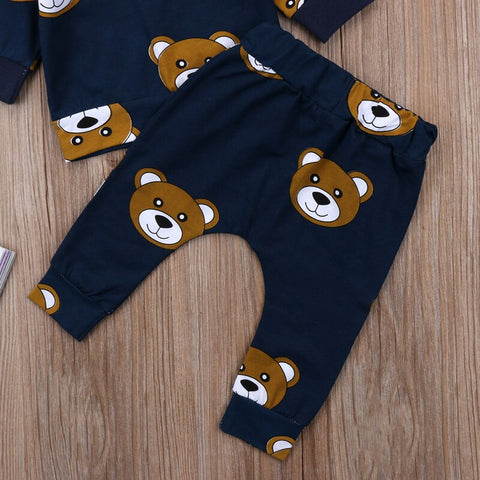 Navy Teddy Bear Long-Sleeved Pant Set