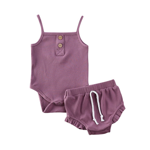 Girls' Sleeveless Solid Color Onesie & Short Set