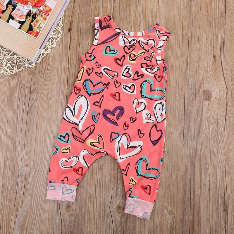 Girls' Sketched Colorful Hearts Romper
