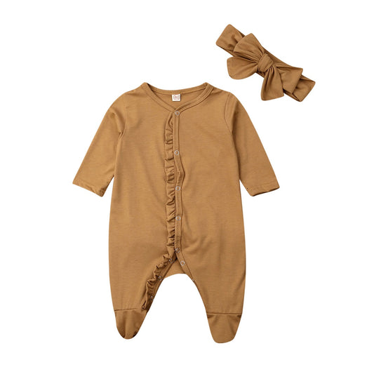 Baby Girls' Ruffle Detail Long-Sleeved Jumpsuit