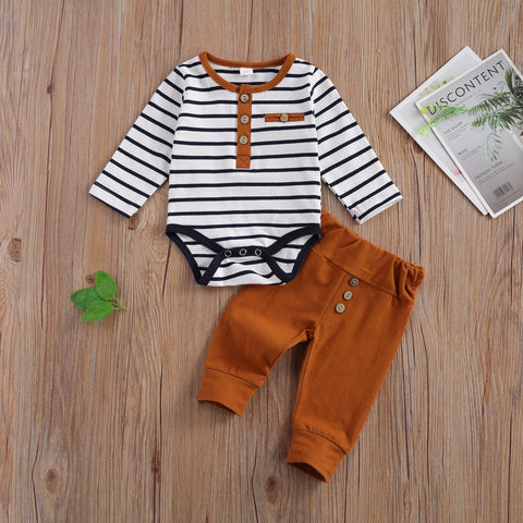 Boys' Striped Long-Sleeved Onesie & Sweatpant Set