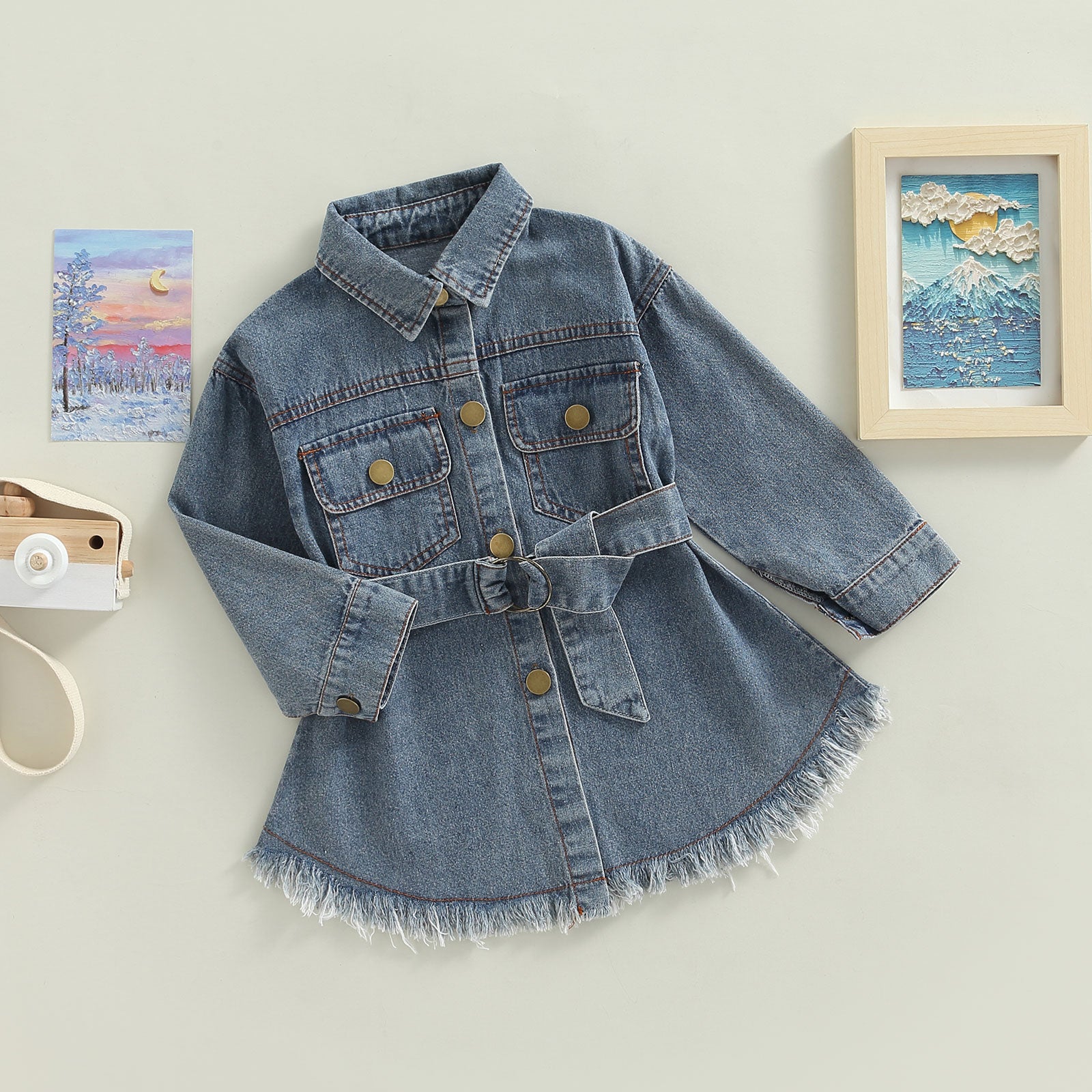 Girls' Frayed Hem Denim Dress