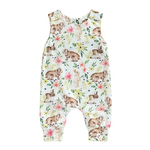 Girls' Bunny Print And Floral Romper