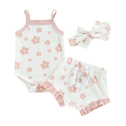 Girls' Floral Sleeveless Onesie & Shorts w/ Headband