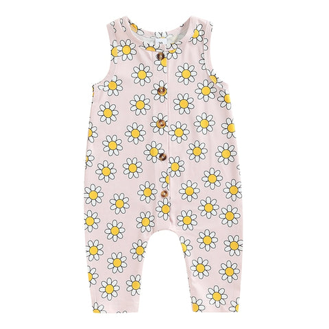 Girls' Daisy Print Button-Down Jumpsuit