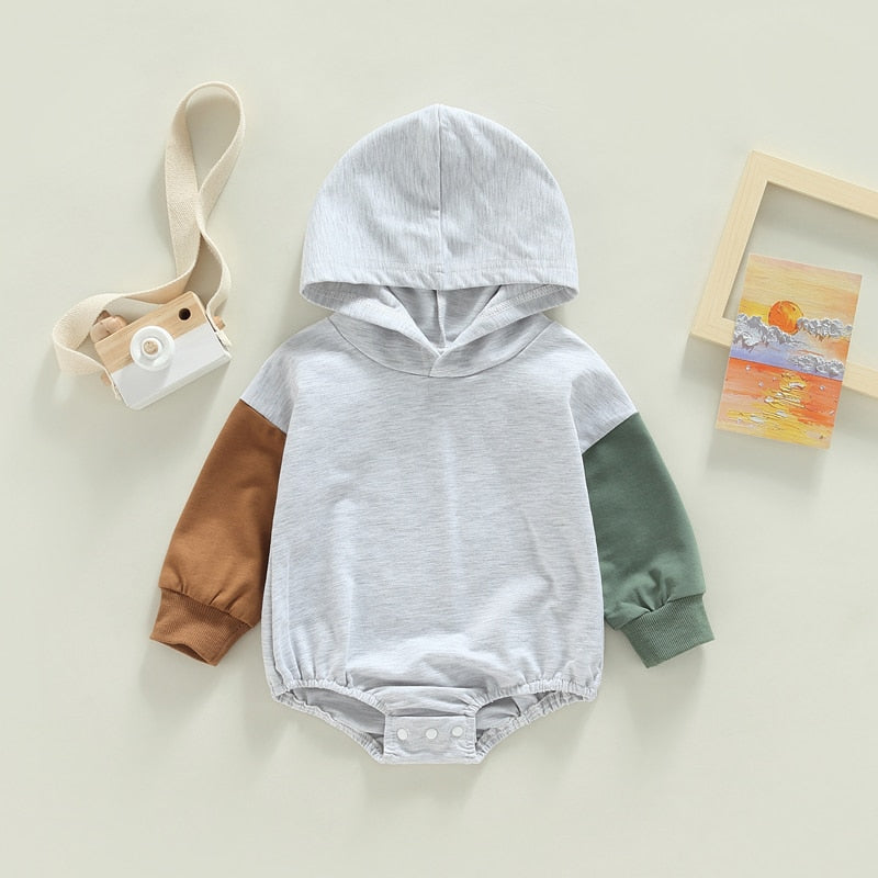Colorblock Hooded Long-Sleeved Onesie