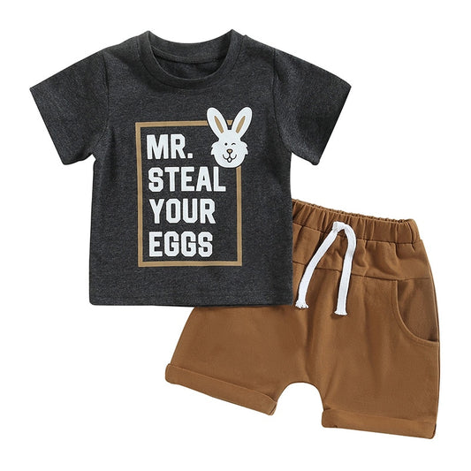 Boys' Casual Mr. Steal Your Eggs T-Shirt and Shorts Set