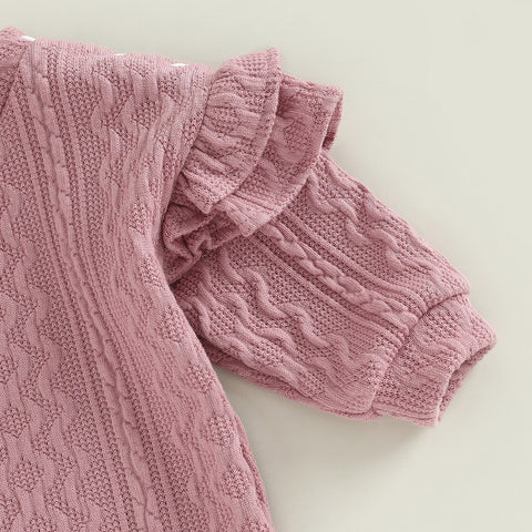 Girls' Knitted Ruffle Long-Sleeved Onesie