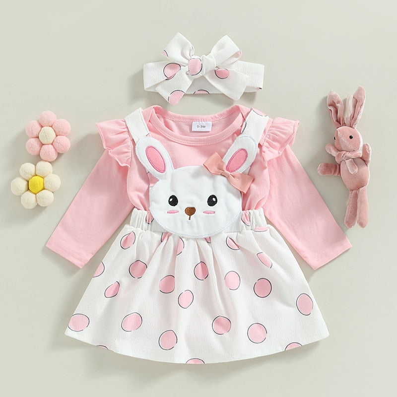 Girls' Bunny Rabbit Suspender Skirt Set with Headband