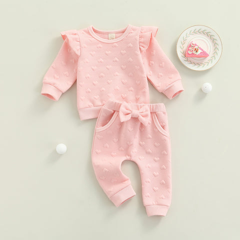 Girls' Embossed Hearts Long-Sleeved Pant Set