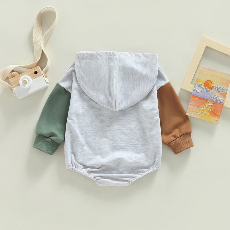 Colorblock Hooded Long-Sleeved Onesie