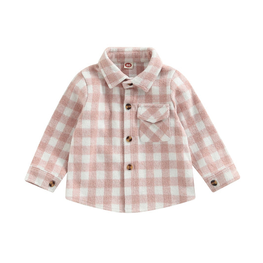 Pink Boys' Long-Sleeved Button Down Plaid Shirt