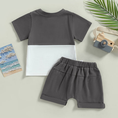 Boys' Color Block T-shirt with Elastic Waist Shorts Set