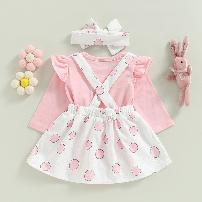 Girls' Bunny Rabbit Suspender Skirt Set with Headband