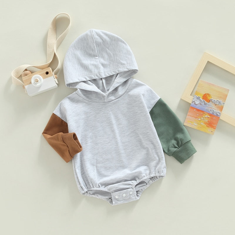 Colorblock Hooded Long-Sleeved Onesie