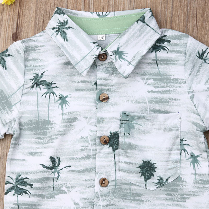 Boys' Palm Tree Button Down Short-Sleeved Short Set