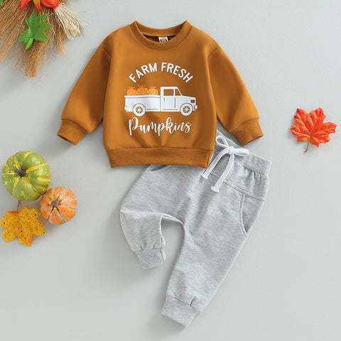 Farm Fresh Pumpkins Print Sweater + Drawstring Pants Set