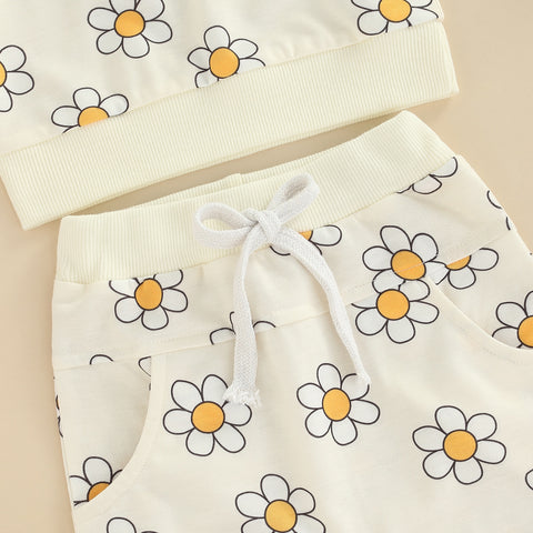 Girls' Daisy Print Long-Sleeve Sweatshirt Pant Set