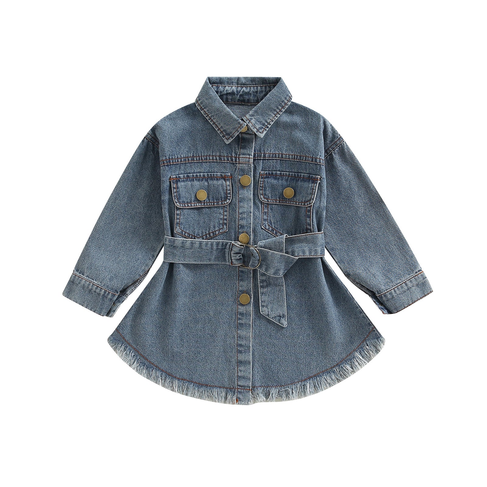 Girls' Frayed Hem Denim Dress