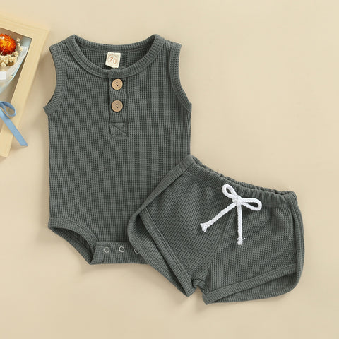 Kids' Solid Color Lightweight Knit Sleeveless Short Set