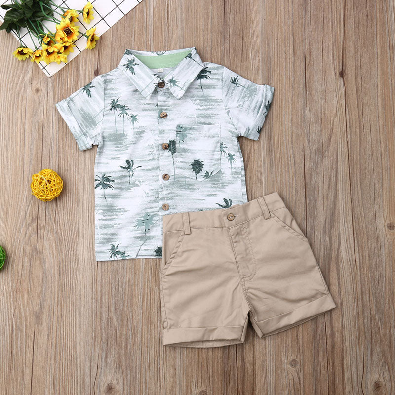 Boys' Palm Tree Button Down Short-Sleeved Short Set